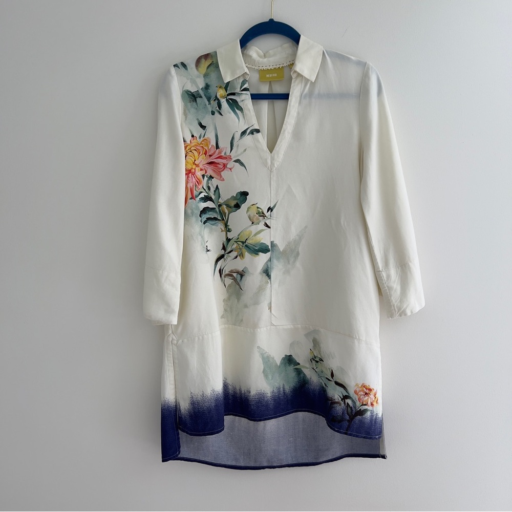 Stunning Maeve Long Sleeve Tunic with Gorgeous Asian Print Design Size XS